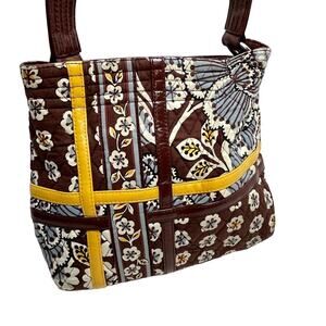 VERA BRADLEY SLATE BLOOMS Shoulder Bag Tote Brown Mustard Yellow Purse Handbag